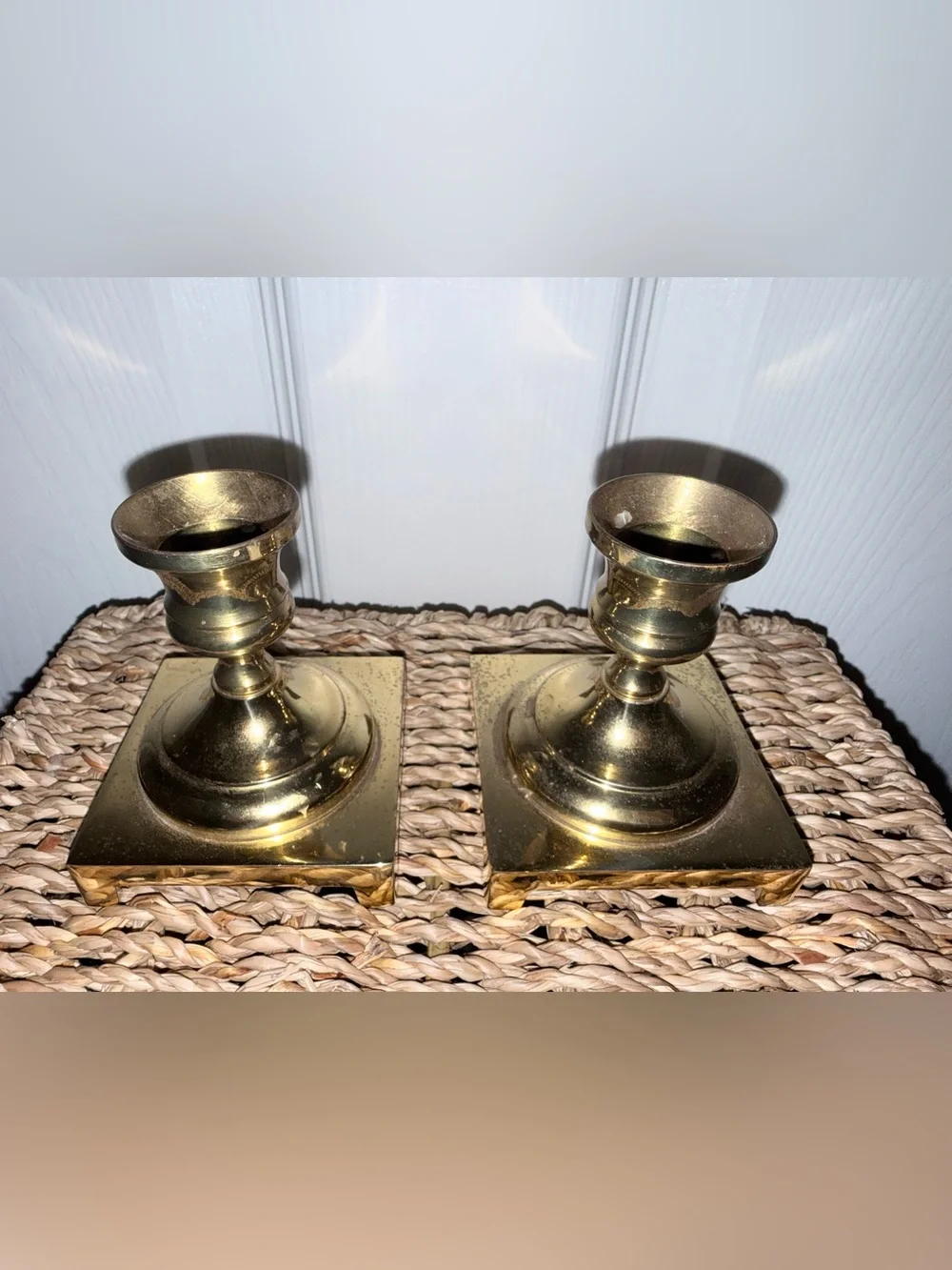 Vintage English Footed Solid Brass Candlestick Pair